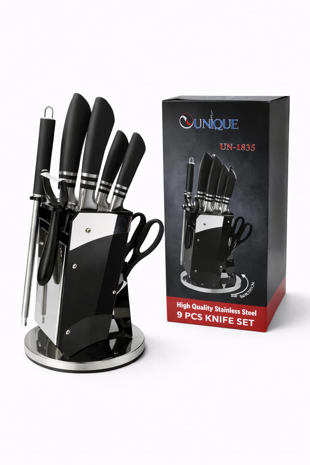 9-teiliges Messerset mit Drehständer Holzoptik